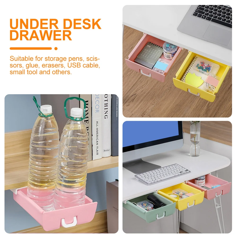 

Under Desk Organizer Hidden Storage Drawer Table Bottom Holder For Pens Cables Small Tools Desk Drawer Attachment