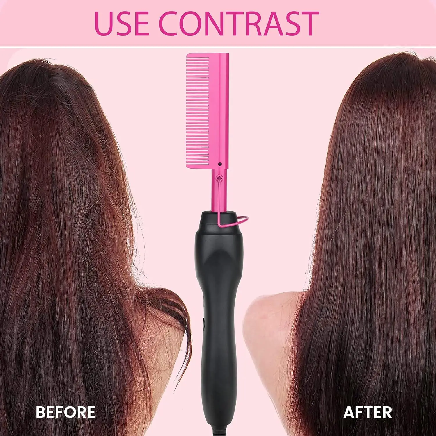 Electric Pink Hot Comb Professional Fast Heating Styling Comb Hair Straightener Portable Anti-Scald Straightening Press Comb