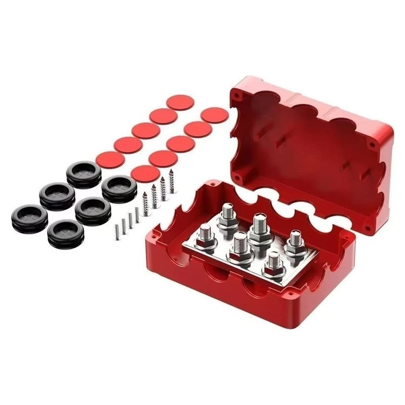 WORTHOWN-RV Solar Marine Boat Compatible 500A 48V Negative Bus Bar 6-Position Dual-Stud Junction Box Power Distributor
