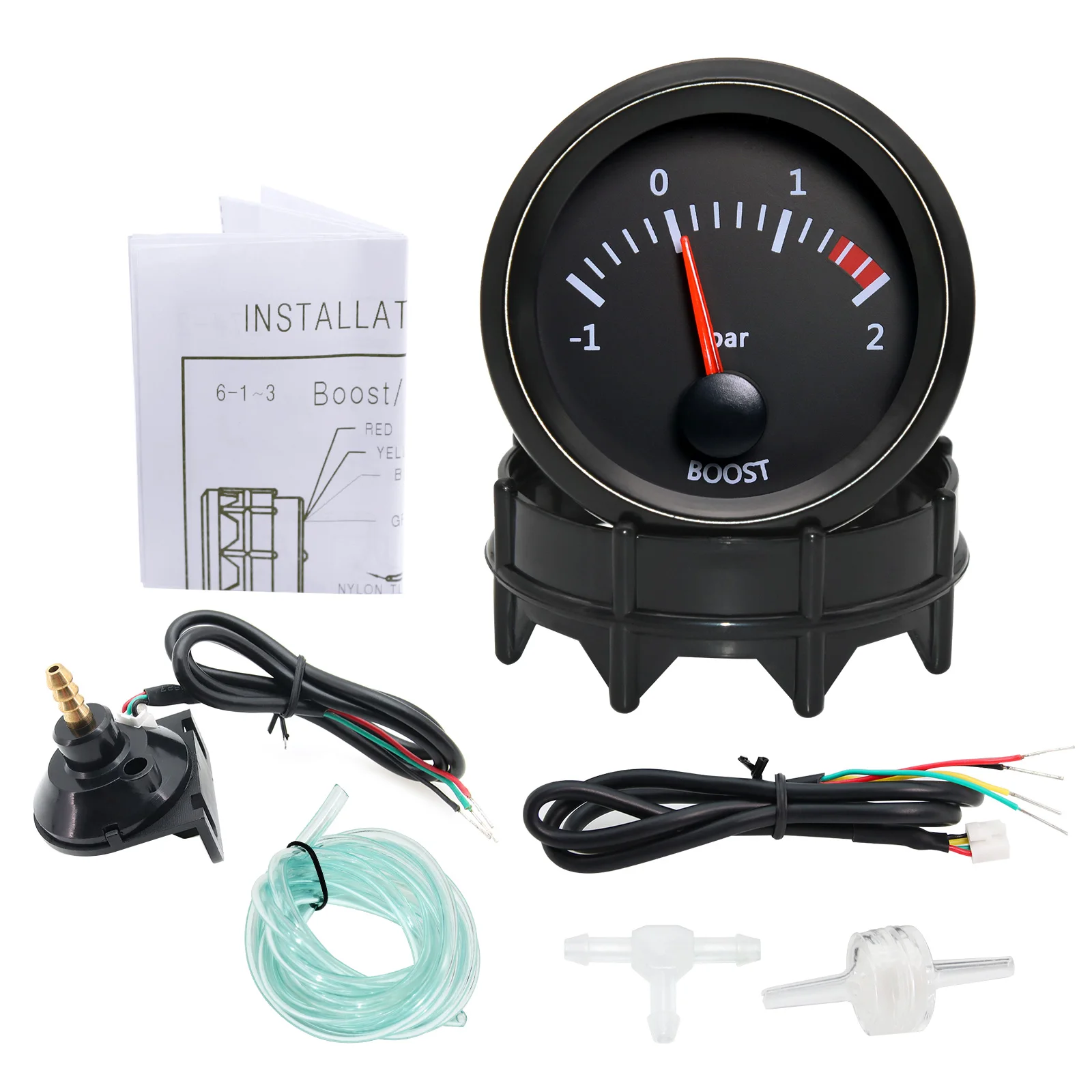 52mm Turbo boost gauge -1~2 Bar Turbo Pressure Gauge Motorcycle Pointer Gauges NO Wideband Controller Fit 12V Car Meter