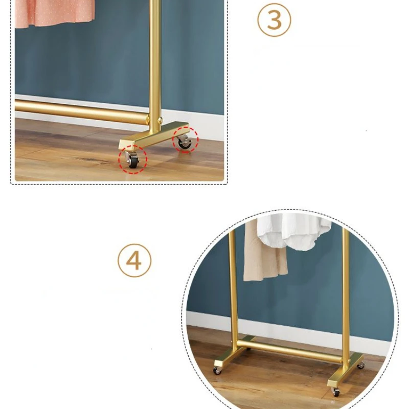 Light Luxury Nordic Multi Functional Clothes Hanger Floor Standing Mobile Coat Rack with Wheels Dress Suits Hanging Rod Storage