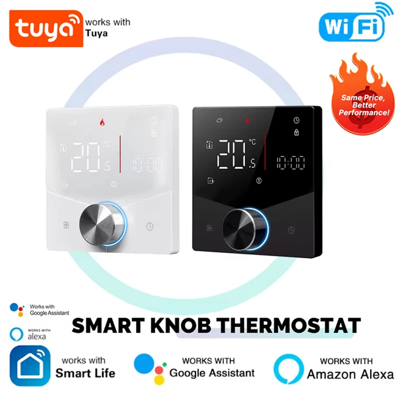 Tuya WiFi Smart Heating Knob Thermostat LCD Display Touch Screen Temperature Controller For Water Gas Boiler Electric Heating