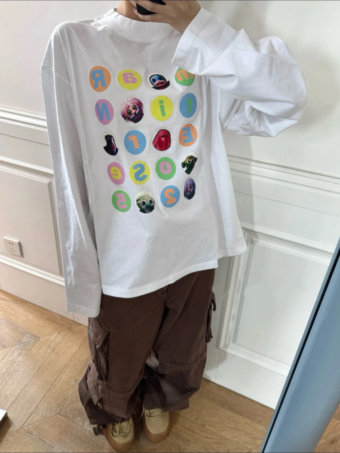 

e Rose Cute Cartoon Monster Long Sve round Ne Base Layer Top Fun Bae T-irt Cotton 00% Casual Sle for Date A...