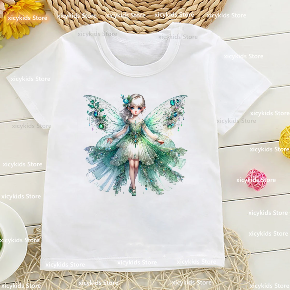 Kawaii Girls T-Shirt Butterfly Fairy Girl Graphic Print T-Shirt Kids Fashiona Girls Clothes Summer Short Sleeved Tops 1-13 Years