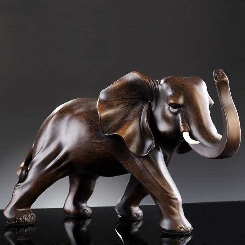 Simulated Animal Sculpture Imitation Wood Elephant Statue Resin Crafts Animal Sculpture Desk Decoration Ornaments Furnishings