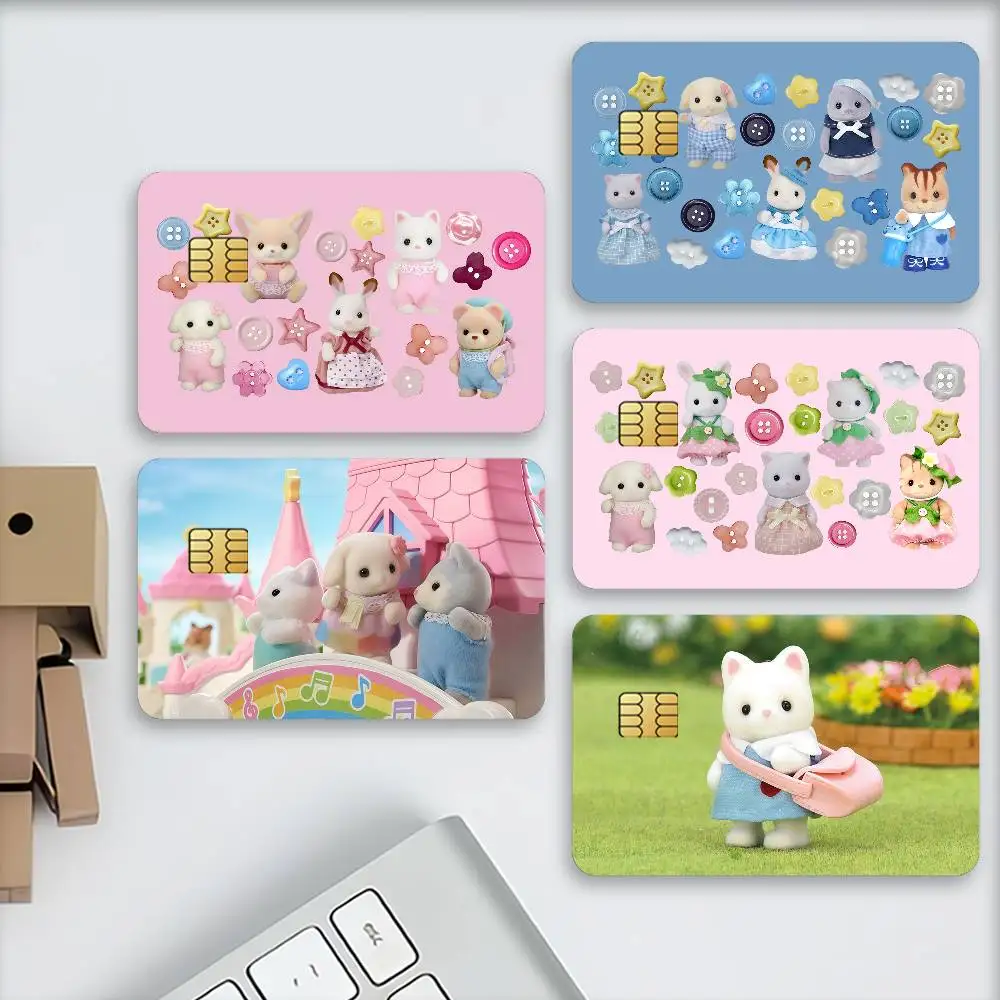 Cartoon S-Sylvanian Cute F-Families-S Matte Card Stickers For Credit Cards Debit Cards And Transit Cards 4Pcs