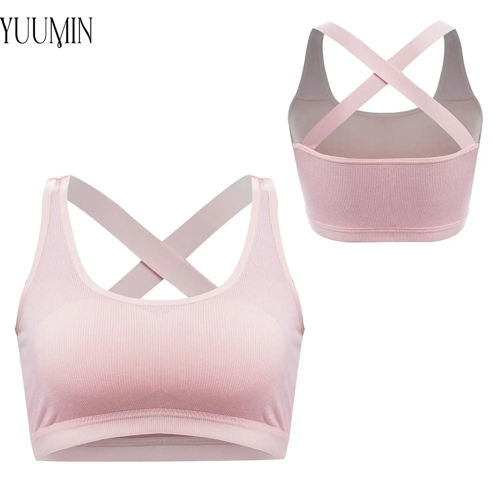 

Yoga Sports Tops Tracksuits for Kids Girls Puberty Teens Underwear Cross Back Removable Chest Pads Lightweight Breathable Bra