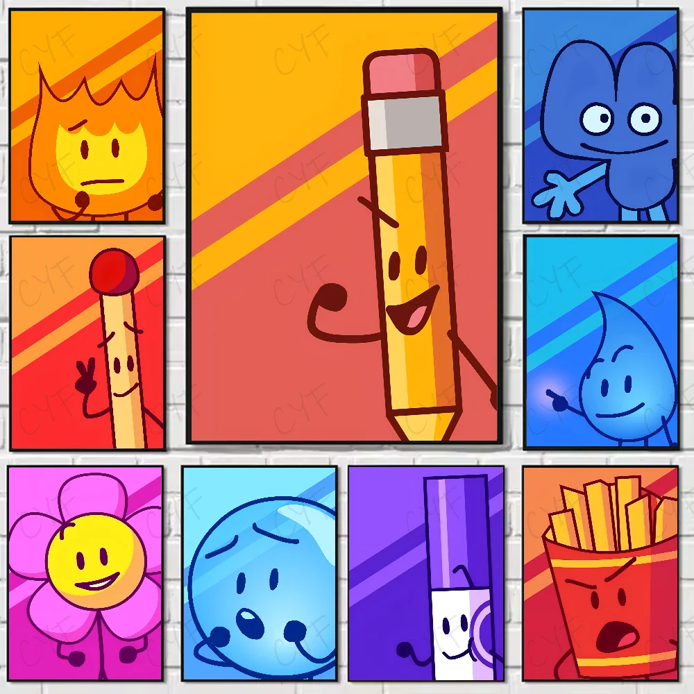 1PC Hot Cartoon BFDI Battle For D-Dream Island Poster Waterproof Wall Art Movie Posters For Living Bedroom Retro Room Decor Gift