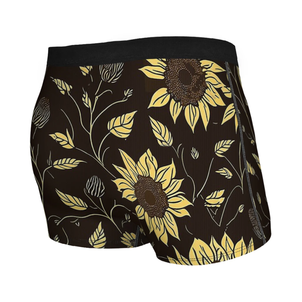 Golden Sunflowers on Dark Brown Man's Boxer Briefs Underpants Loyal And Proud Flower Highly Breathable Top Quality Sexy Shorts