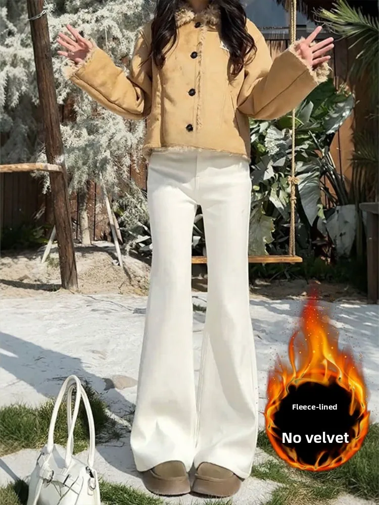 Jeans svasati a vita alta da donna foderati in Fce taglie forti che dimagriscono i fianchi che coprono pantaloni in denim casual con campana elastica