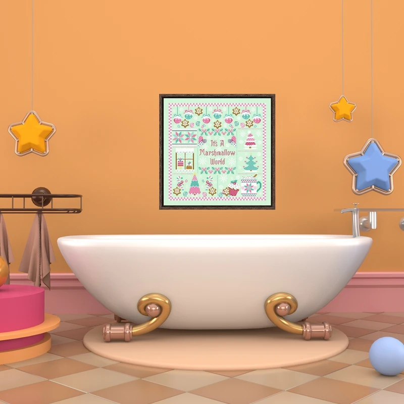 

It's a Marshmallow World cross stitch kit cotton thread 18ct 14ct 11ct light green canvas stitching embroidery DIY