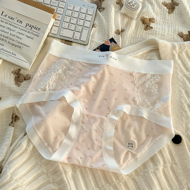 2025 nouvelle culotte femme grande taille Ice Silk sans rayures, culotte en coton antibactérien confortable et respirante, triangle girly à entrejambe allongé