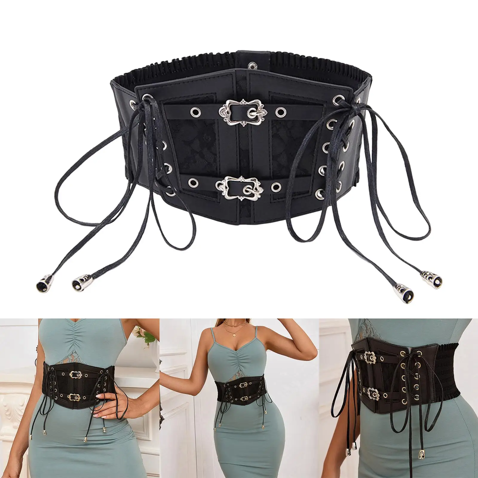 Leather Material Belt for Women Elastic Waist Belt for Casual