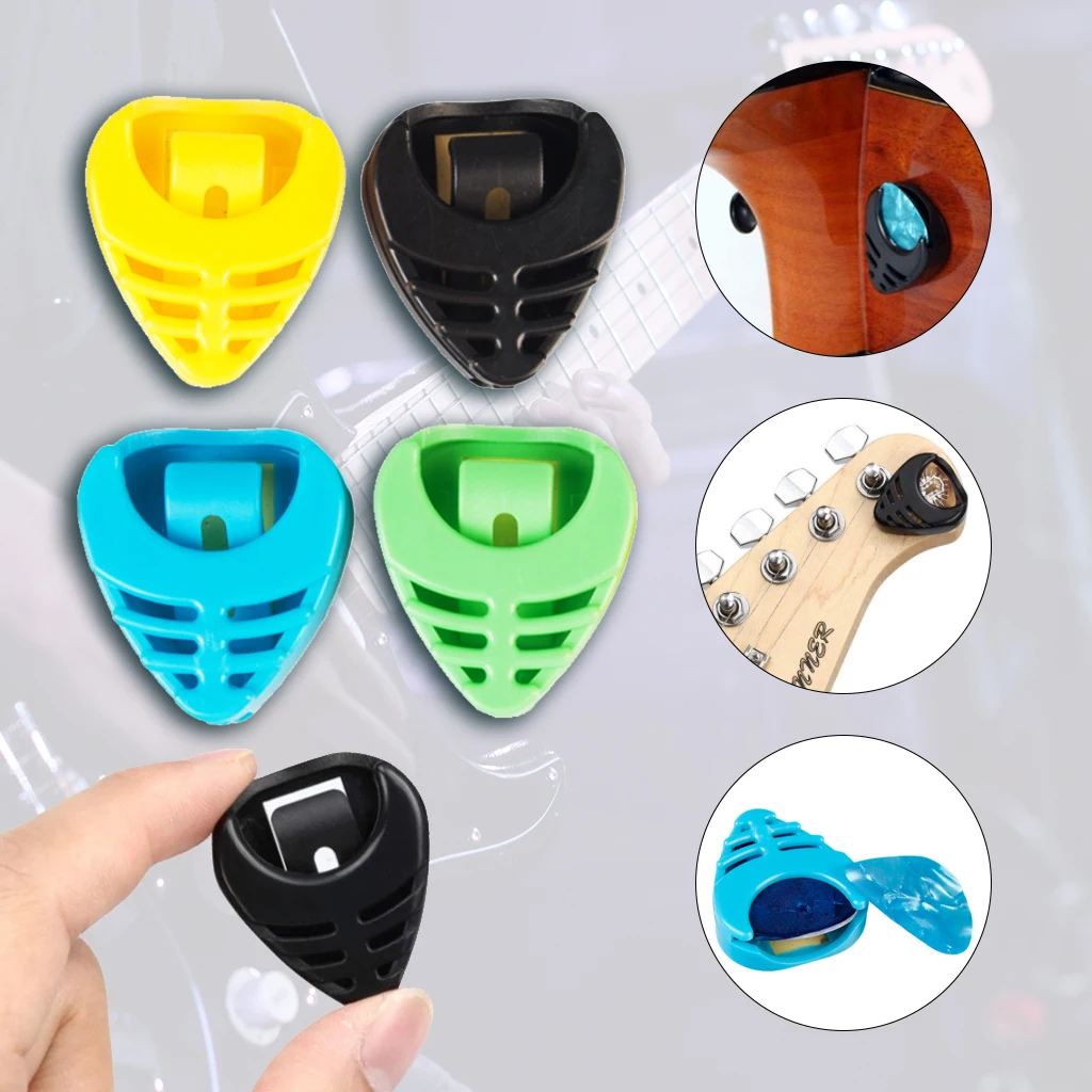 1 piece Guitar Pick Holder Plastic Plectrum Case Mediator Quick Storage Self Adhesive Triangle Shape 4 Options for Color