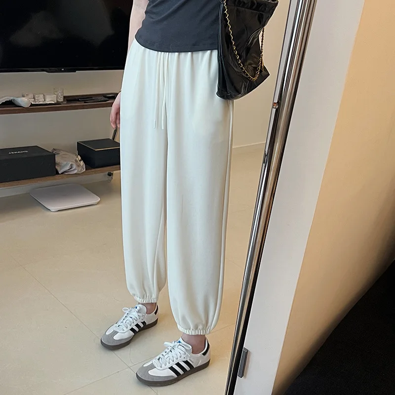 

Брюки для йоги из модала с высокой талией, женские свободные прямые спортивные брюки с манжетами, повседневные спортивные штаны белого цвета