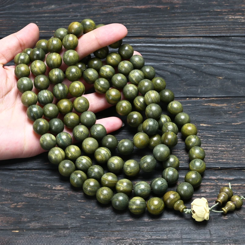 Genuine Goods Natural Authentic Green Buddha Beads Bracelet Running Sandalwood 108Men's and Women's Manufactur