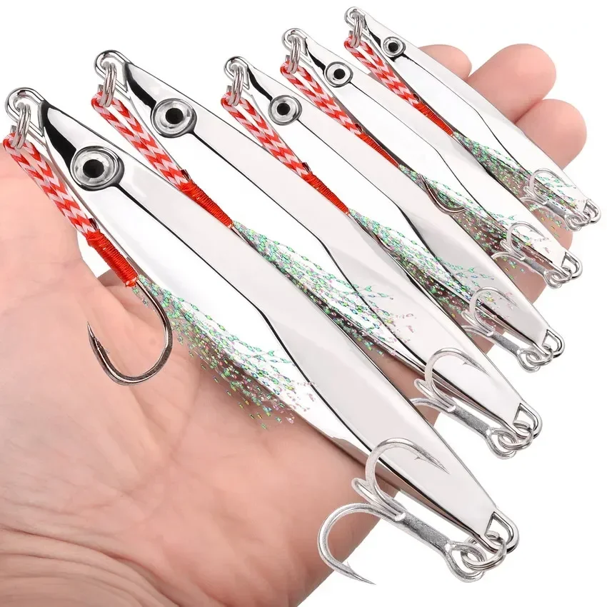 20 szt. Metalowych Przynęt Wędkarskich Jig 30g 40g 60g Crankbait Jig Spoon Wobler Przynęta do Wędkarstwa Morskiego Pesca Srebrzyste — zdjęcie 5
