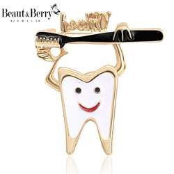 Beaut&Berry Classic Enamel Tooth Brooches for Women Center Toothbrush Pins Casual Party Accessories New Gifts Friends Decoration