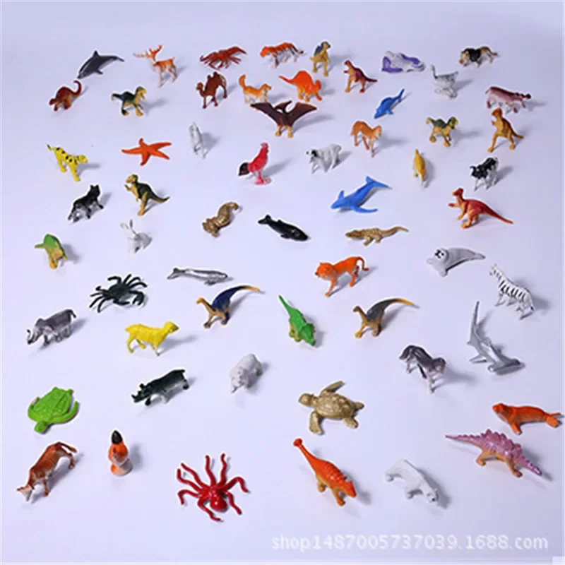 60Pcs Mini Simulation Animal Set Solid Wild Animal Dinosaur Lion Shark Ancient Dinosaur Model Toy Classic Confrontation Game