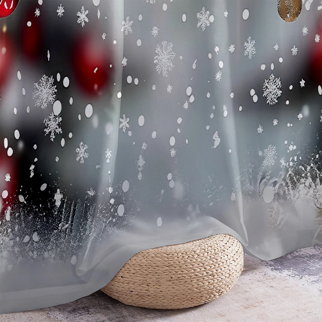 Curtains Featuring A Christmas Tree And Red Ornament Print, 100% Polyester, Festive Christmas Decor, Great Gift For Children.