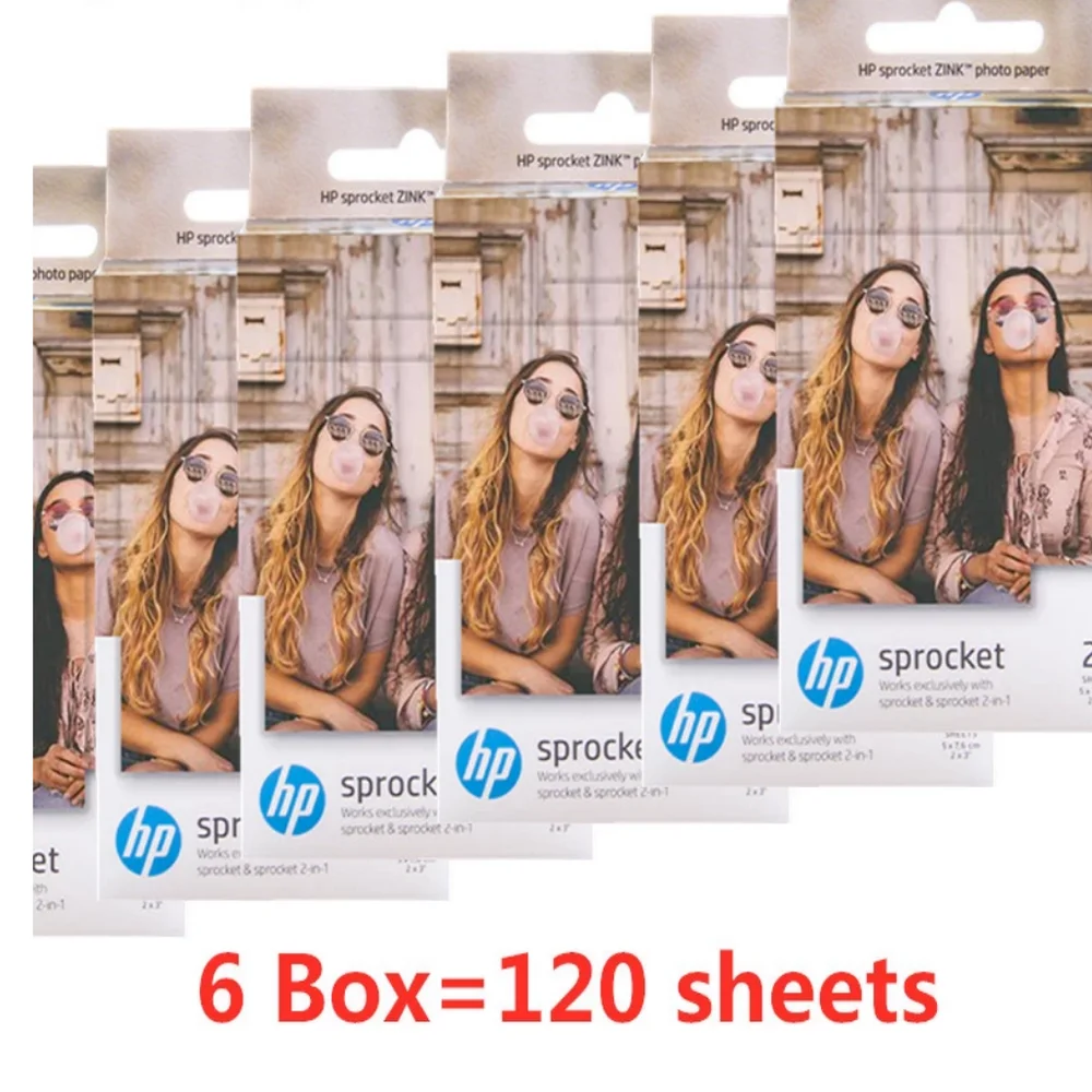 GIAUSA 6 Box (60 Sheets) for HP Sprocket Photo Paper 2x3 Mini Photographic Paper Pocket Photo Printer HP Zink Paste Photo Paper