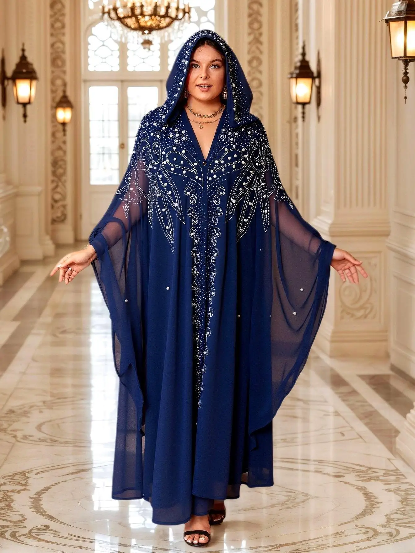 European and Women's Long Dress Bohemian Evening Batwing Sleeve Printed