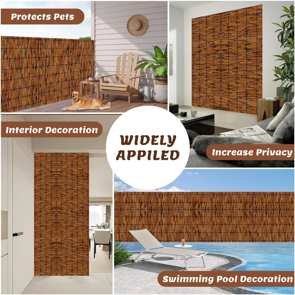 Brown Reed Privacy Fence, Bamboo Fence Roll Height 6 Feet, Decorative Fence, Outdoor Shading, Partition, 6 Feet X 16.4 Feet