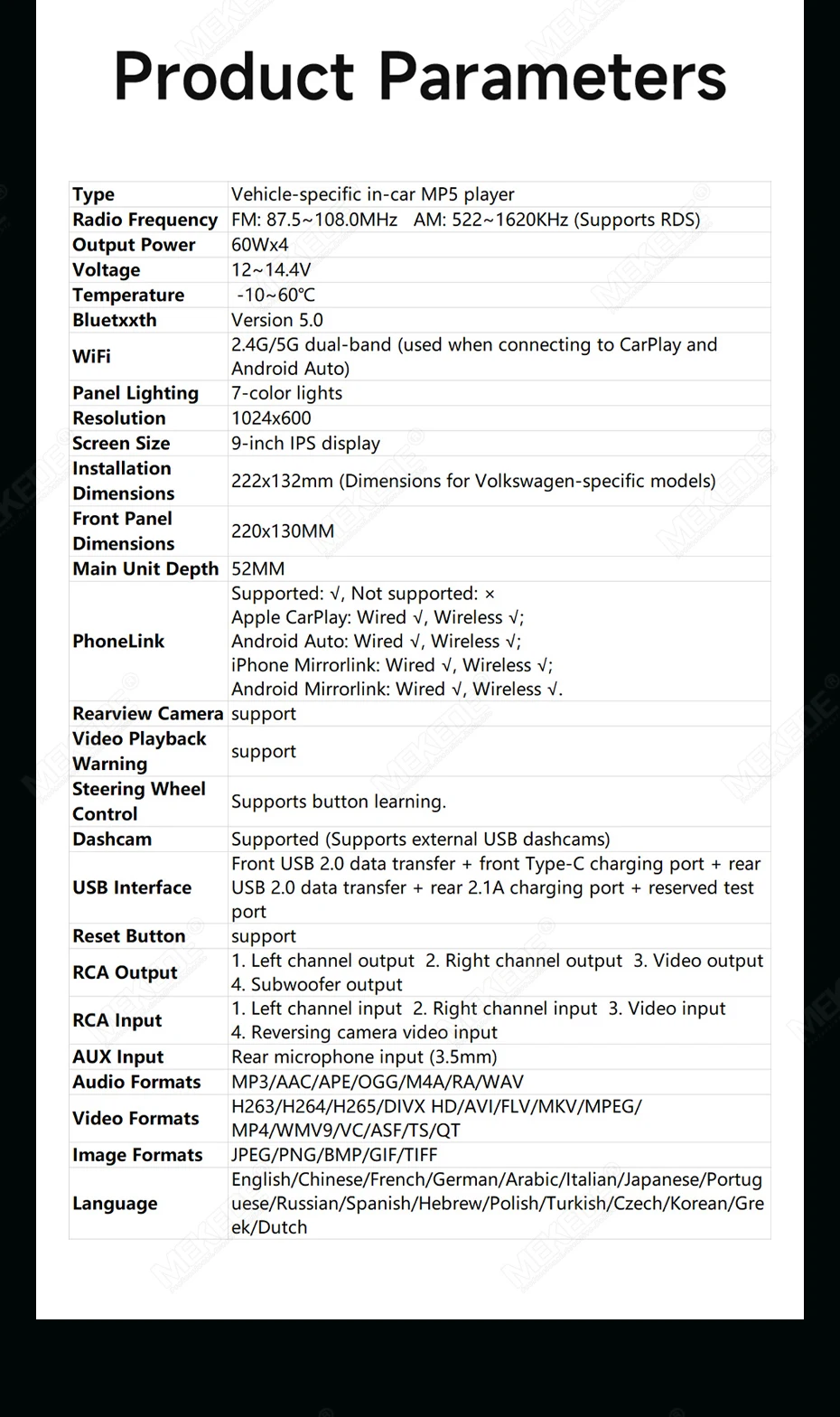 MEKEDE EU Lager 7/9 Zoll Linux-System Kabelloses CarPlay Android Auto 2Din Universelles GPS-Navigations-Autoradio für Volkswagen Universal VW Golf 5 6 Polo Passat B6 B7 CC Skoda Jetta MP5-Player SWC BT WIFI USB FM RDS Host-Einheit Stereo-Multimedia-Player – Detail 12