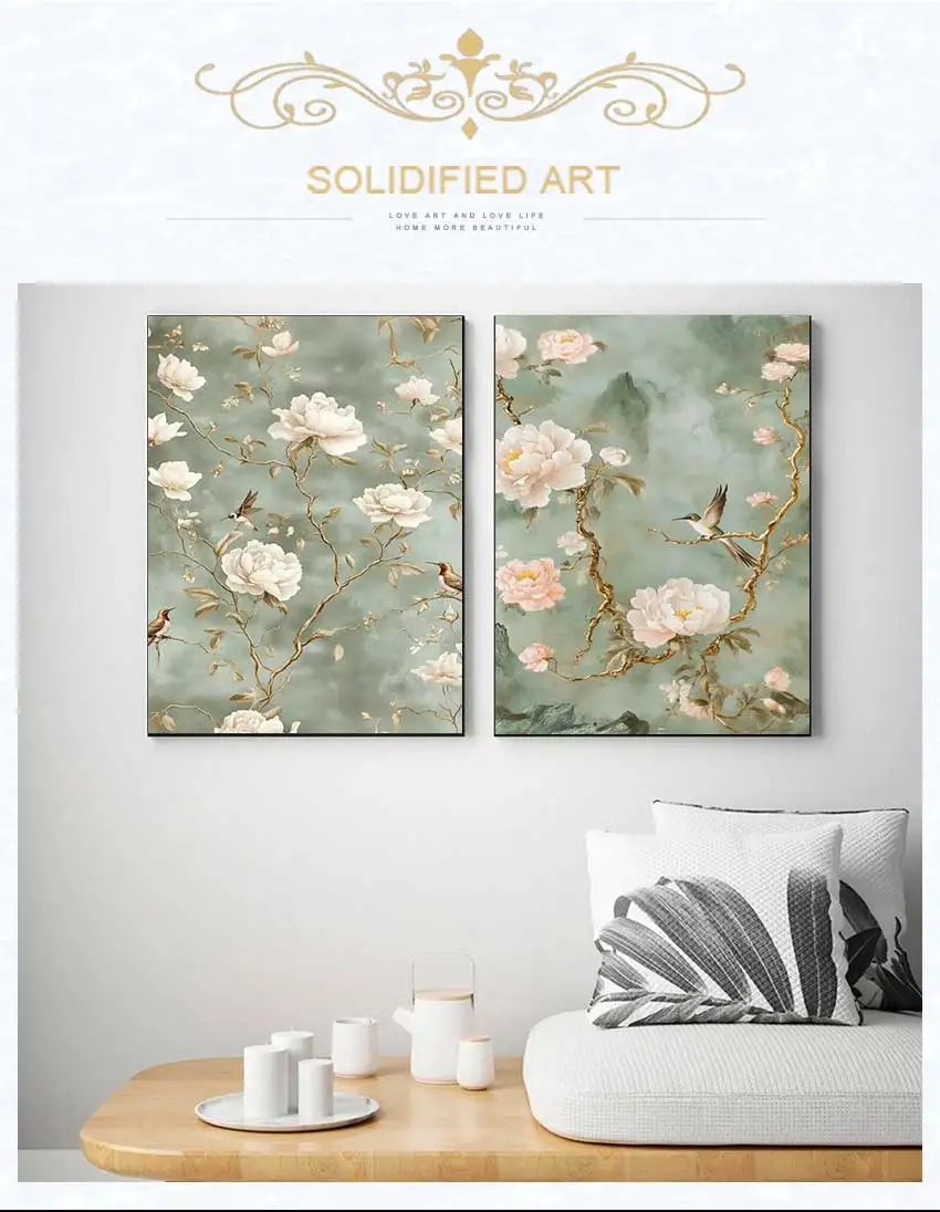 hinese Style Peony and Hummingbird Canvas Wall Art - Exquisite Floral Print - Elegant Home Decor - Ideal Housewarming Gift