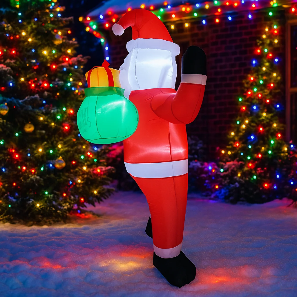 ซานตาคลอสเป่าลมขนาด 5 ฟุต พร้อมถุงของขวัญ ของเล่น ตกแต่งบ้าน สนามหญ้า ของประดับตกแต่งคริสต์มาส ไฟ LED ของตกแต่งคริสต์มาส