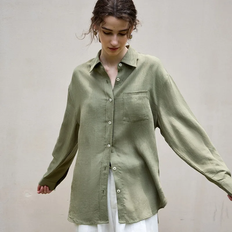 

French-Style Women's Linen Shirt With Waist Tie New Spring High-Quality Fashion Long-Sleeve Ladies Shirts Blouse Femmes