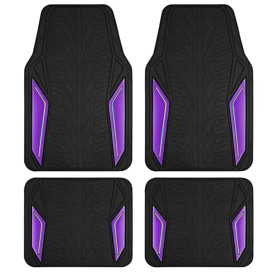 

Rubber Floor Mats, Purple Aluminum Film with Colorful Piping Floor Mats for Cars, Car Mats with NonSlip Backing, AllWeather Prot
