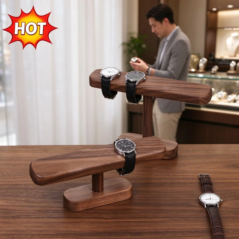 Walnut Color Watch & Jewelry Display Stand, Necklace Anklet Hanger Rack For Counter Display