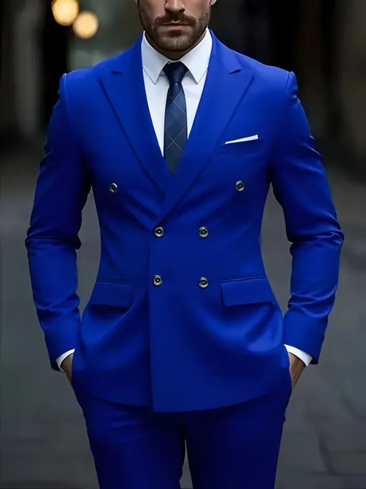 2025 موضة جديدة للرجال مزدوجة الصدر بوتيك بلون الأعمال سليم صالح مكتب العريس الزفاف أفضل للرجل فستان العمل البدلة