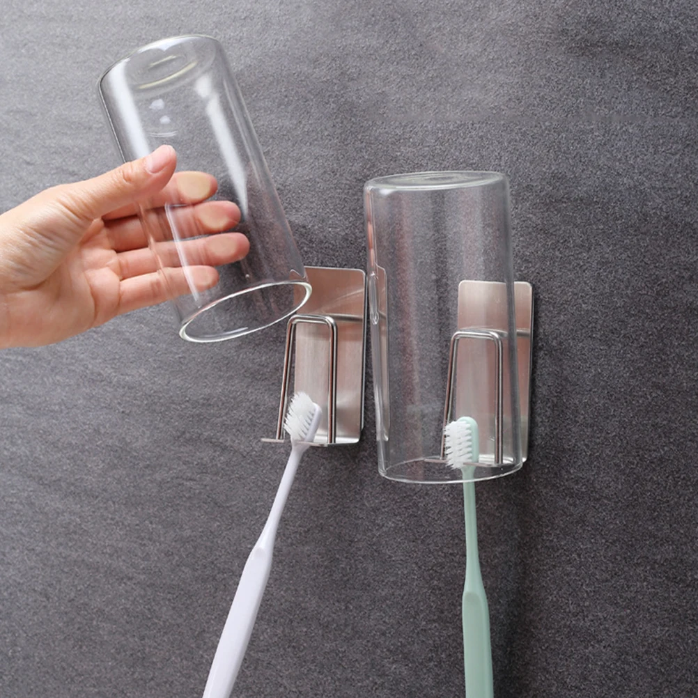 

2pcs Toothbrush Holder Rack Stainless Steel Wall Mounted Adhesive No Punching Bathroom Organizer Space Saving Compact Design