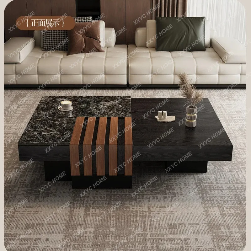 XX Modern simple marble pattern coffee table storage living room furniture black rectangular medium antique solid wood