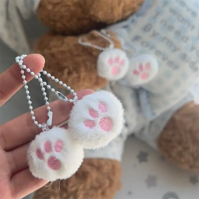 4pcs/set Fluffy Cat Paw Pompom Keychain Organizer Adorable Plush Ball Key Ring for Bag Cute Gift for Girls Best Friend Couple