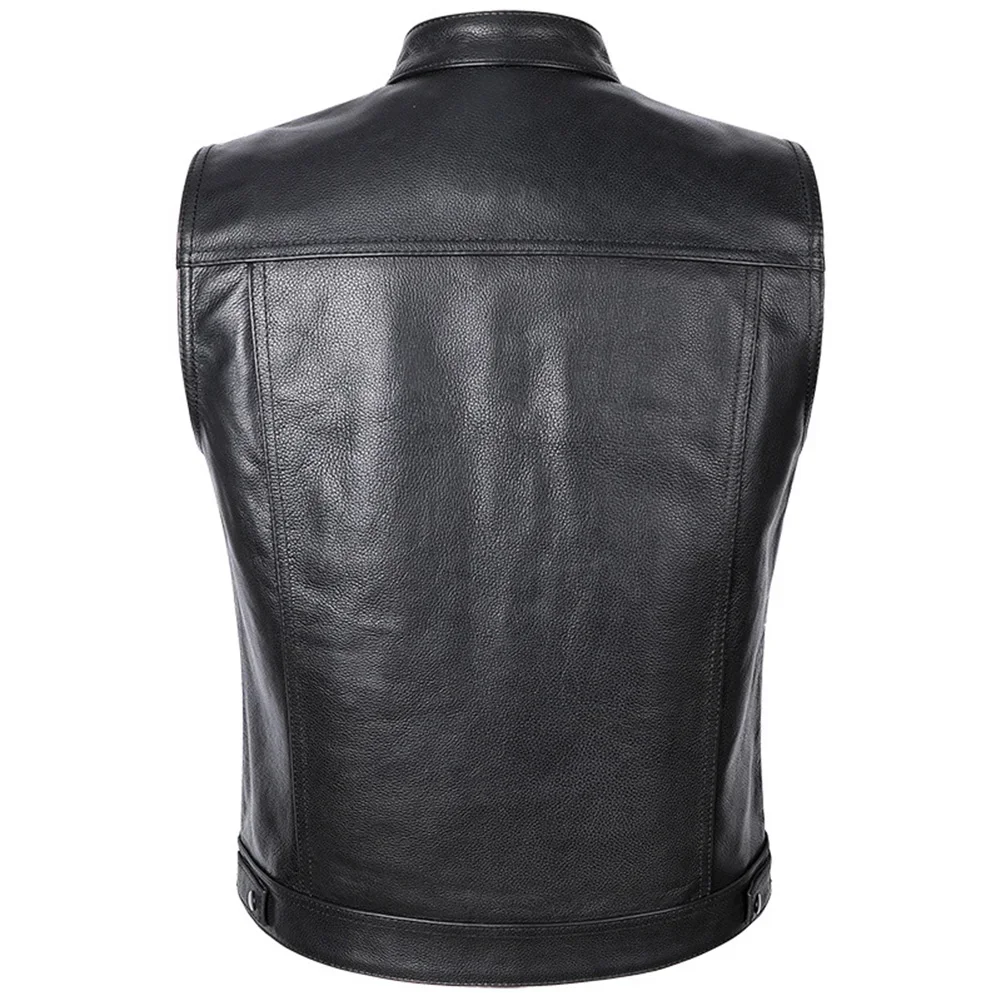 Stylish Men's Sleeveless Faux Leather Waistcoat with Stand Collar for Club Motorcycle Biker Cut Off Style