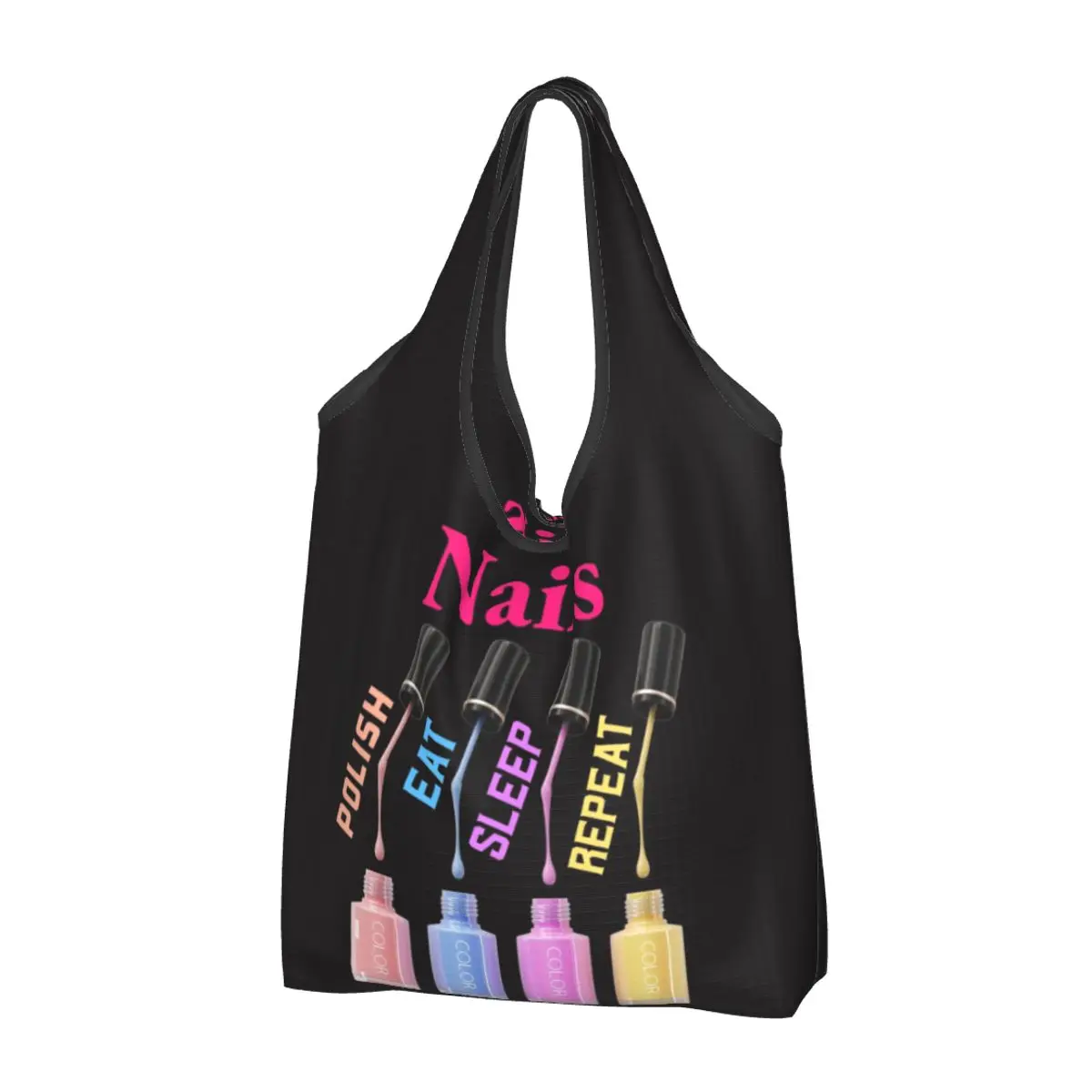 Custom Kawaii Nails Polish Eat Sleep Repeat Shopping Tote Bag Portable Tech Funny Quotes Groceries Shopper Shoulder Bag