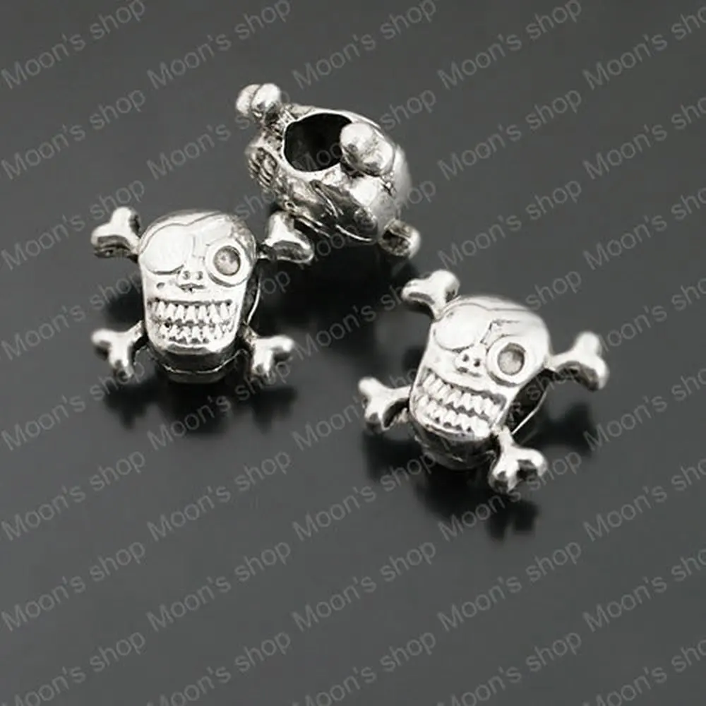 

(JM3578)15*12mm Antique Silver color Skull Skeleton Alloy big hole beads Bracelets Accessories 30 pieces