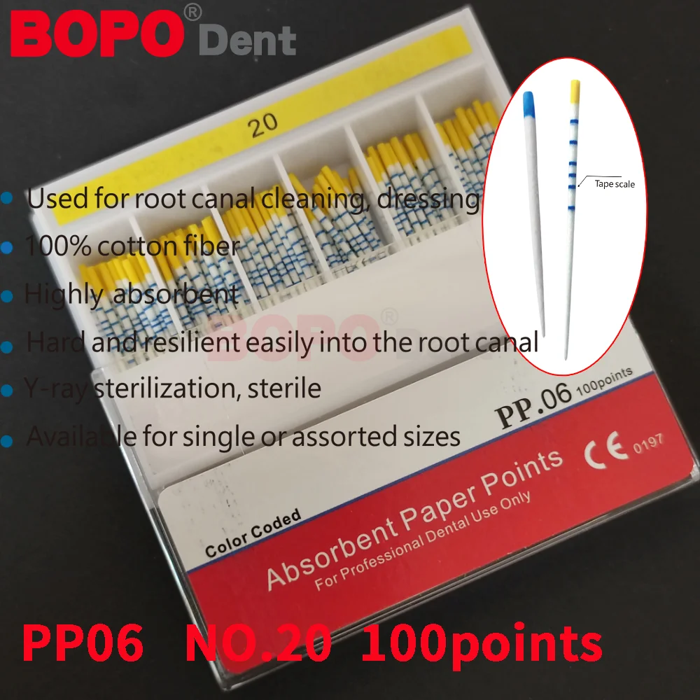 نقاط ورق ماصة للأسنان Pro-T إلغاء جذر معقم كبير مستدق مع مقياس ألياف اللبية مواد طب الأسنان 15-40 #