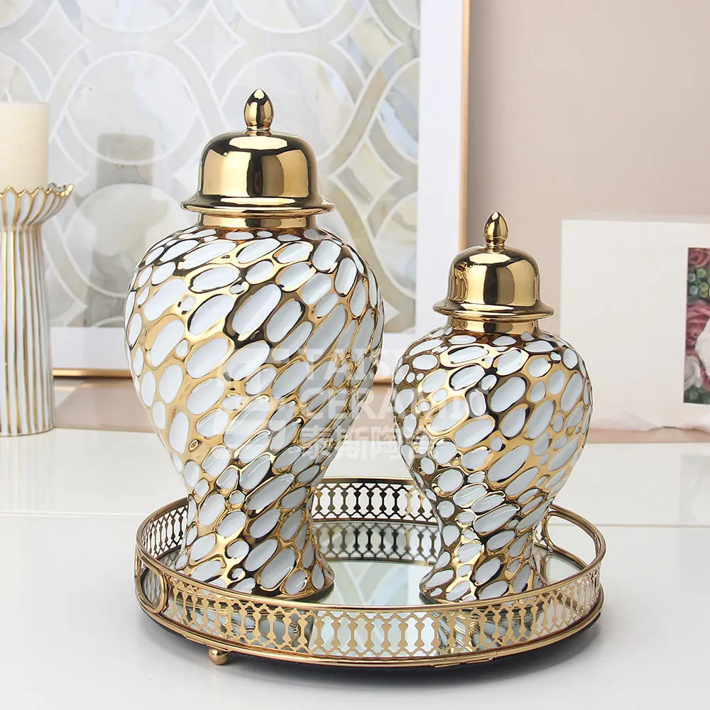 Ceramic Light Luxury Electroplated General Cans European Style Flower Vase Crafts Decorative Decorative Storage Tanks with Soft