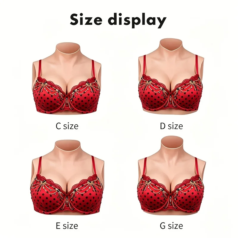 Silicone Breast Forms for Dragueen Crossdre Transvestite Cosplay C/D/E/G Size Huge Fake Boobs Plate Bodysuit with Nipple Shake