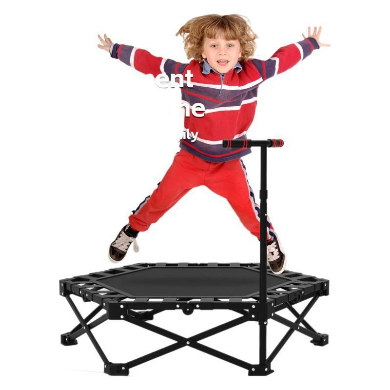 

Folding trampoline hexagonal indoor trampoline adjustable for adults and children with armrests trampoline