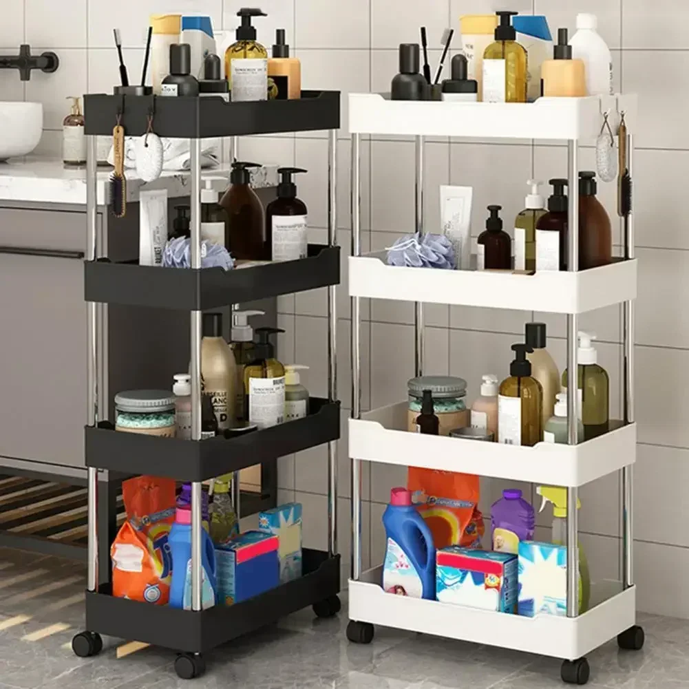 3/4-Tier Storage Cart Multifunctional High Capacity:Trolley Rack-Kitchen Floor Bedroom Bathroom Rolling Vertical Shelf