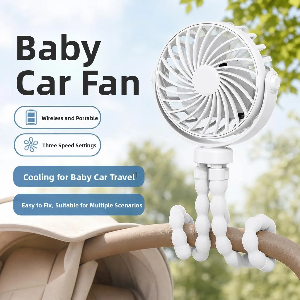

Low Noise Portable Fan with Night Light Octopus Phone Holder Baby Stroller Fan Desktop Multi-Function Home Office Use
