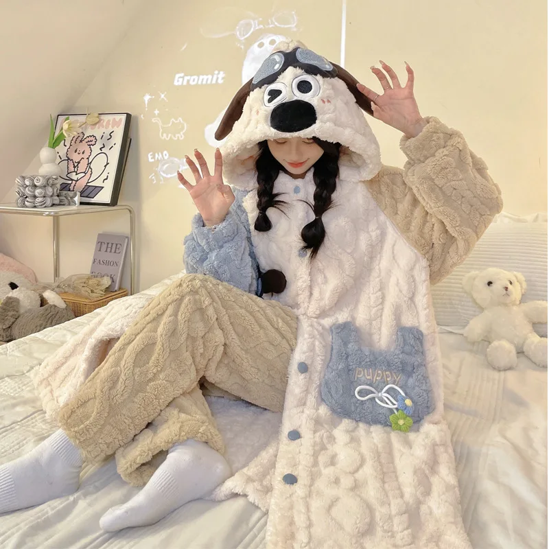 헬로 키티 마이 멜로디 애니메이션 미니소 카와이 긴 소매 잠옷 귀여운 시나모롤 코랄 벨벳 홈웨어 자켓 어린이를위한 선물