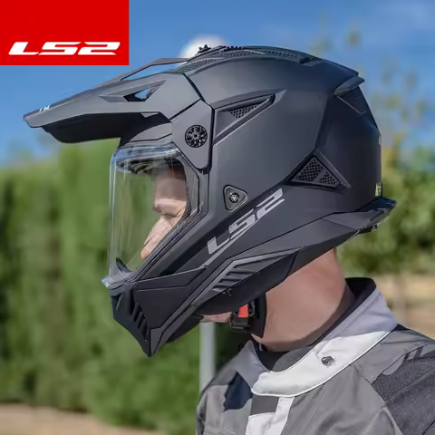 Original LS2 MX702 Motorcycle adventure Helmet DOT ECE Casco Ls2 ATV ADV Capacete LS2 Mx702 Visor Off-road Gloss Black Helmets