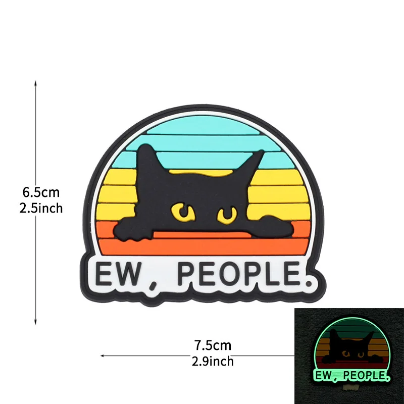 EW,PEOPLE Cats PVC Glow In Dark Patches Cute Hook and Loop Tactical Patch on Clothes Backpack Morale Armband Emblem