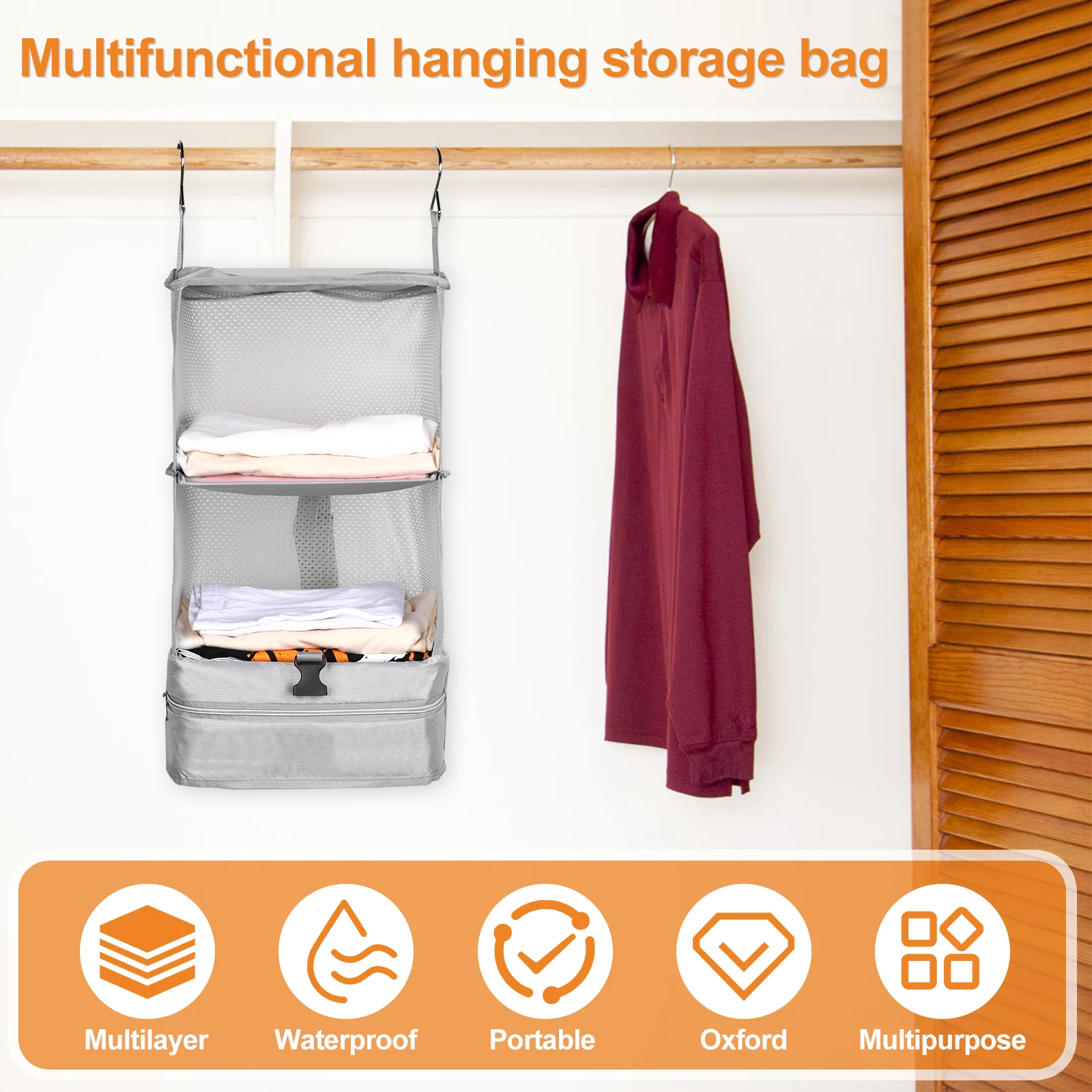 Travel Luggage Organizer Large Capacity Portable Hanging Travel Shelves Foldable Breathable Garment Organizers Bag for Suitcase